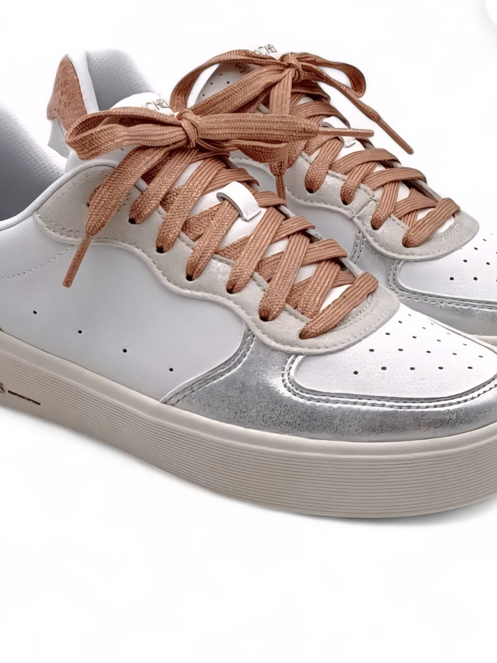 Skechers White & Silver Metallic Sneakers w/ Blush Laces ✨ Chic & Comfy